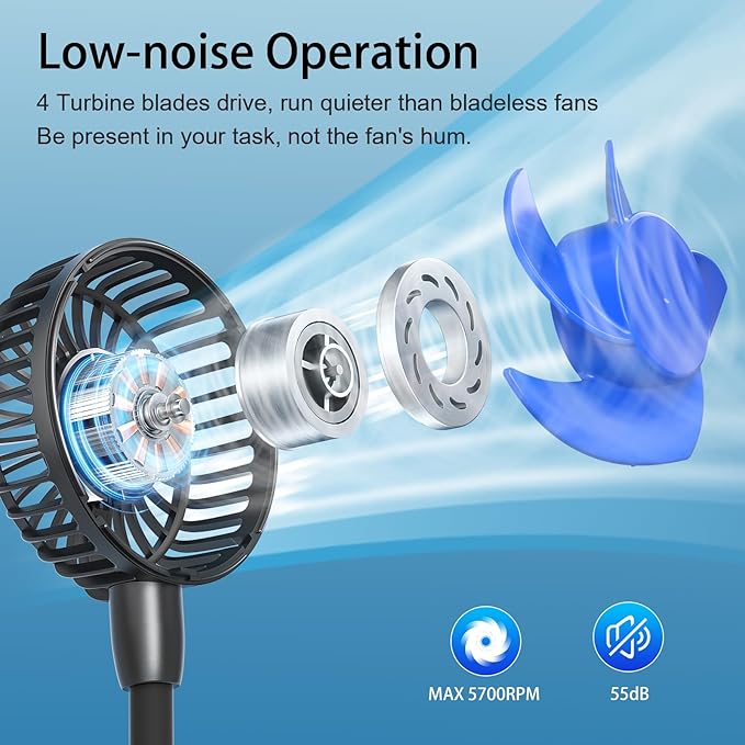 HandFan 10000mAh Portable Neck Fan Rechargeable, 48Hrs Long-Lasted Wearable Personal Fans, Hands Free Necklace Fans, Hanging Cooling Fan for Travel, Hiking, Fishing, Gifts for Women Men