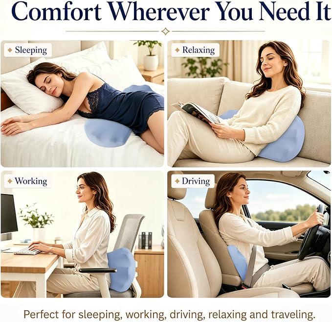 Fledano Lumbar Pillow for Sleeping, Lumbar Support Pillow for Bed for Back Pain Relief, Memory Foam Lower Back Pillow for Bed, Back Support Pillow for Side & Back Sleepers, Washable Cover