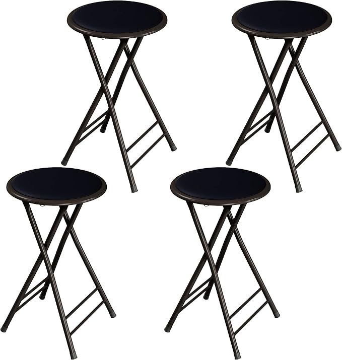 Lavish Home Folding Stool with Padded Backless Seat Set of 4, Black, 24” | Counter Height Bar Stools with 225lb Capacity, Portable Indoor & Outdoor, Extra Seat for Kitchen, Rec Room or Camping