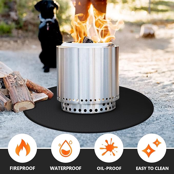59" Fire Pit Mat for Solo Stove Bonfire, Double-Sided Fireproof Under Grill Mat Deck Patio Protector Pad, Round BBQ Mat for Solo Stove Accessories, Easy to Clean, Reusable
