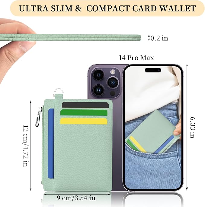 Hancynir Minimalist Small Wallet Women Credit Card Holder, RFID Slim | Zipper Pocket Wallet, Thin Travel Coin Purse, Ladies Women Gifts, Cute Card Case, 6 Card Slots, ID Window, PU Leather