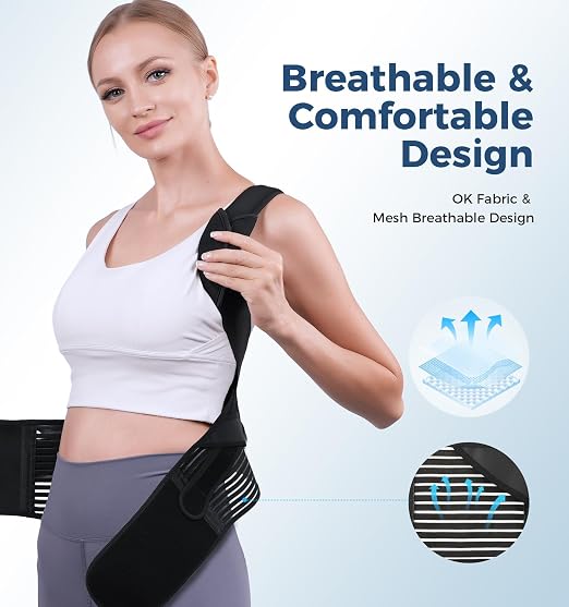 Posture Corrector for Women and Men, Full Back Brace Support with Adjustable Shoulder Straps, Shoulder and Back Straightener Posture Correction, Upper and Lower Back Pain Relief (Black, Small)