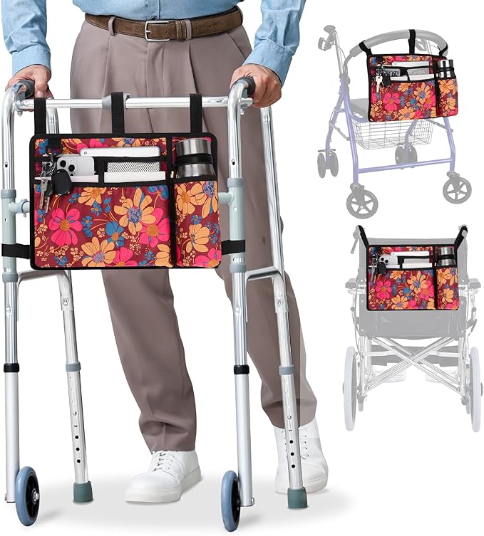 supregear Accessories Bag for Walker, Wheelchair, Rollator - Walker Basket Bag w/Cup Holder - Seniors Caddy Attachment Pouch for Walkers, Water Resistant Large Capacity Carry Storage Carrier Tote