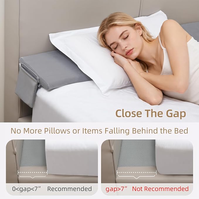 Vekkia 2-in-1 King Bed Wedge Pillow for Headboard Gap, Fills 0–6" Gaps, Rotates for Two Angles & Heights, Pressure Lock Design Keeps in Place, Dual Side Pockets, Removable Cover,Gray, 76"x10"x8"
