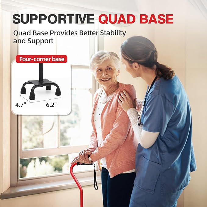 BeneCane Quad Cane Adjustable Walking Cane with Offset Soft Cushioned Handle for Men & Women Lightweight Comfortable with 4-Pronged feet for Extra Stability