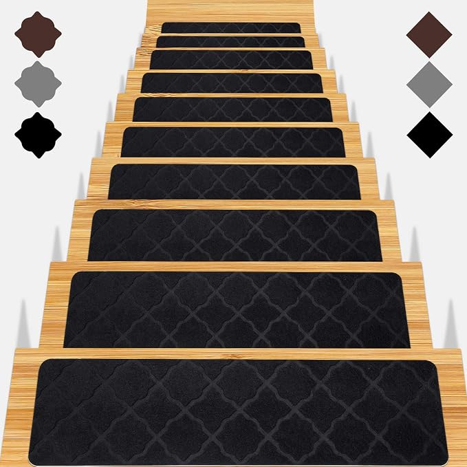 Stair Treads for Wooden Steps 15pcs - 8x30in Carpet Stairs Runner Indoor Non-Slip Stair Mats for Kids Elders and Pets | Indoor Stair Mats for Kids Elders and Pets