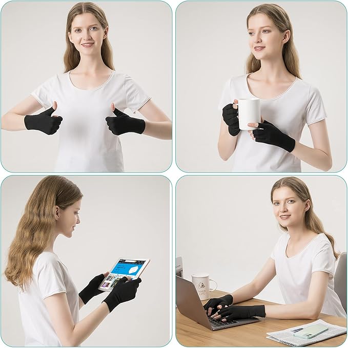 2 Pairs Arthritis Gloves Fingerless Compression Gloves for Relieve Hand Pain, Rheumatoid, Osteoarthritis, Tendonitis, Carpal Tunnel for Women and Men to Daily Work (Black, Medium)