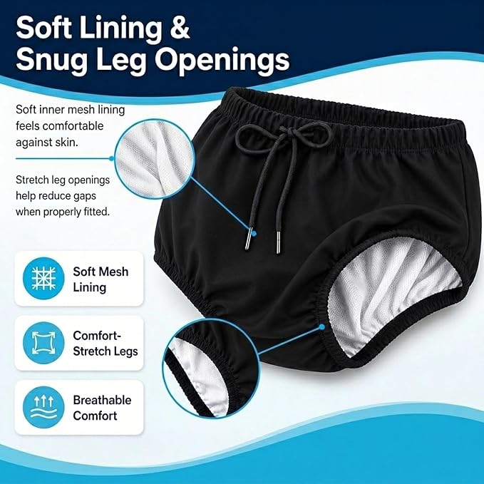 AQX Reusable Adult Swim Diapers Special Needs, Incontinence Swimwear L | Waterproof Adult Swimming Diapers Cover Leakproof, Washable Swimmers Plastic Pants for Incontinence Protection, Pool or Beach