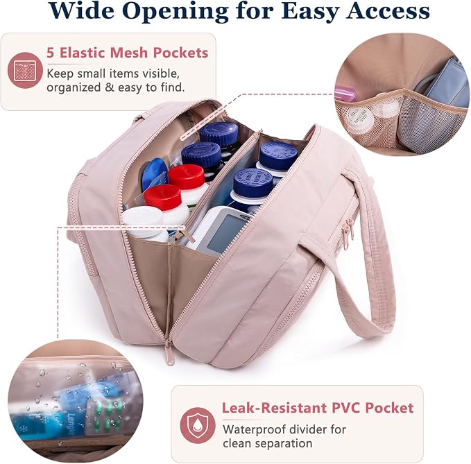 BAGSFY Travel Medicine Bag with 2 Separate Compartments, Wide-Opening Medication Organizer, Puffy Medical Storage Bag for Prescription Bottles, Pill Cases, Medical Supplies,Travel & Family Emergency