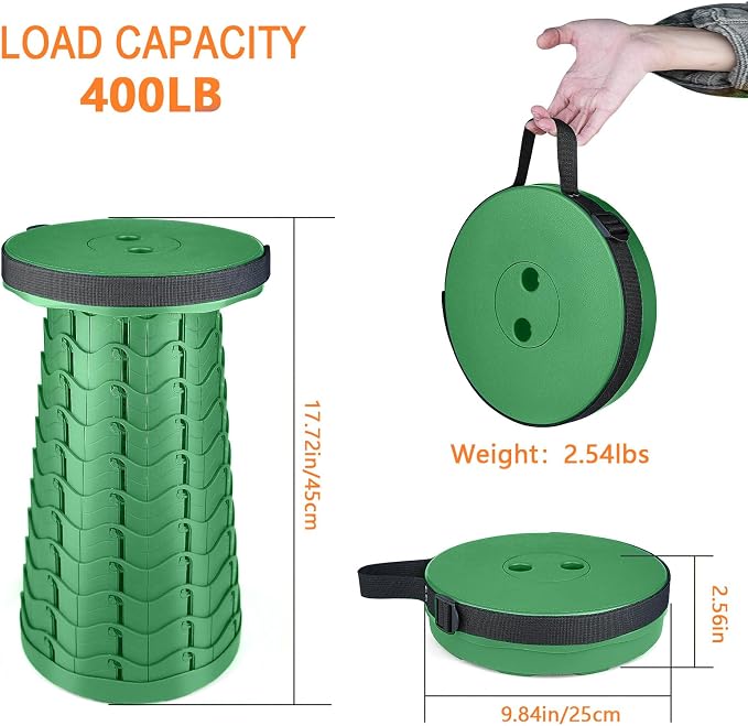 Upgraded Folding Stool Lightweight Yet More Sturdy with Load Capacity 400lbs Portable Collapsible Stool for Camping Fishing Hiking BBQ (Army Green)