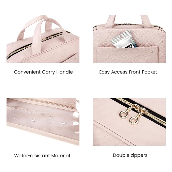 BAGSMART Toiletry Bag Travel Bag with Hanging Hook, Water-resistant Makeup Cosmetic Bag Travel Organizer for Accessories, Shampoo, Full-size Container, Toiletries (Hazy Green, Large)