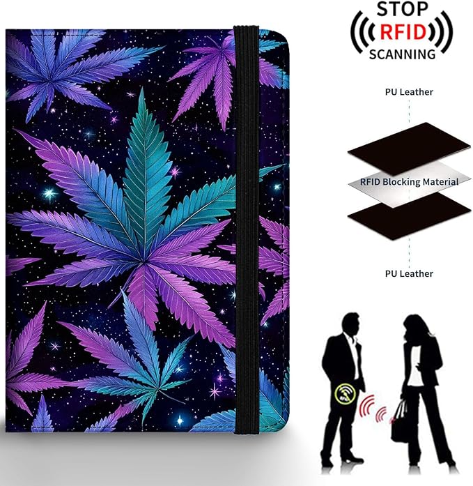 Passport Holder Wallet Cover Case,RFID Blocking Passport Cover,Large Capacity Travel Wallet with Multi Card Slots (Weed Leaf Pattern)
