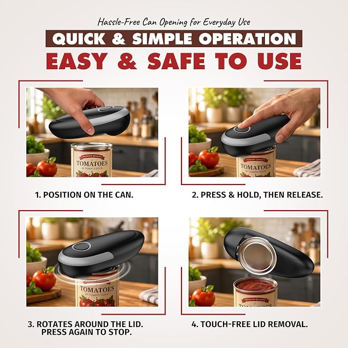 Electric Can Opener, Automatic Can Opener with Smooth Edge, Hands Free, Battery Powered, One-Touch Operation, Electric Can Openers for kitchen, Can Openers for Seniors with Arthritis