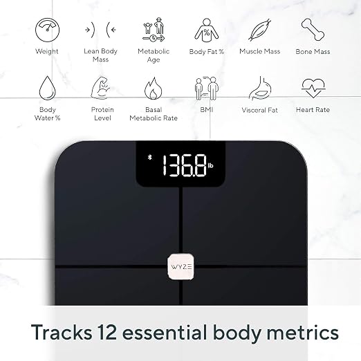 Wyze Smart Scale for Body Weight, Digital Scale for Body Weight BMI Muscle Mass, Heart Rate Monitor, Bluetooth Weight Scale with Baby/Pet/Luggage Mode, 400 lbs, Navy Blue