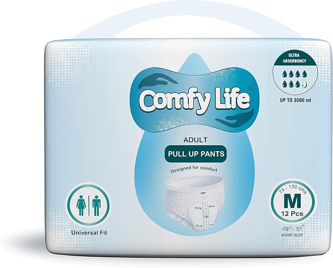Comfy Life Premium Adult Diaper Incontinence Pull Up Pants – High Absorbency Adult Diapers for Women & Men - Adult Pull Up Nappy Pants for Comfort & Protection - Medium Pack of 12 Pants