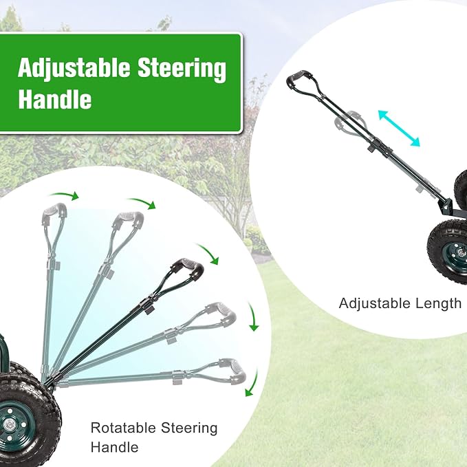 kinbor Rolling Garden Scooter Garden Cart with Tray, 360 Swivel Seat, Green