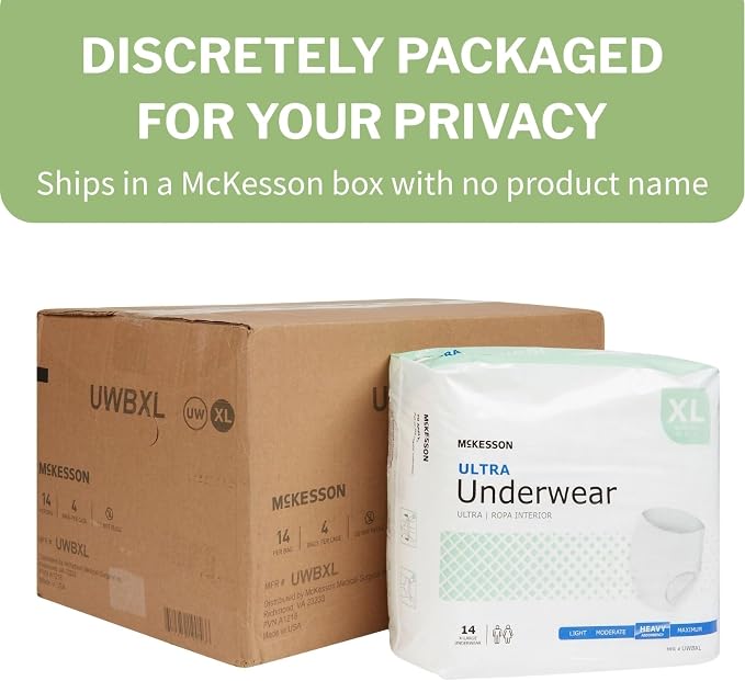 McKesson Ultra Adult Incontinence Underwear, [14 Count], Heavy Absorbency, XL, 58-68 in. Unisex Bladder Leak Protection, Pull-On Style with Tear-Away Sides, Postpartum and Incontinence Support