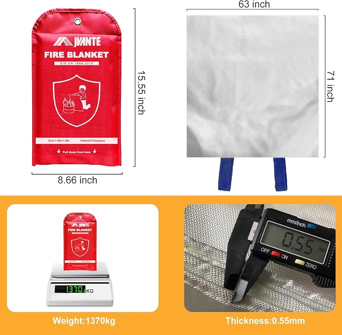 Emergency Fire Blanket for Home and Kitchen - 63"x71" Flame Suppression Fiberglass Fire Blankets for House Camping Car Office Warehouse Emergency Survival Safety - 1.6m - 1 Pack