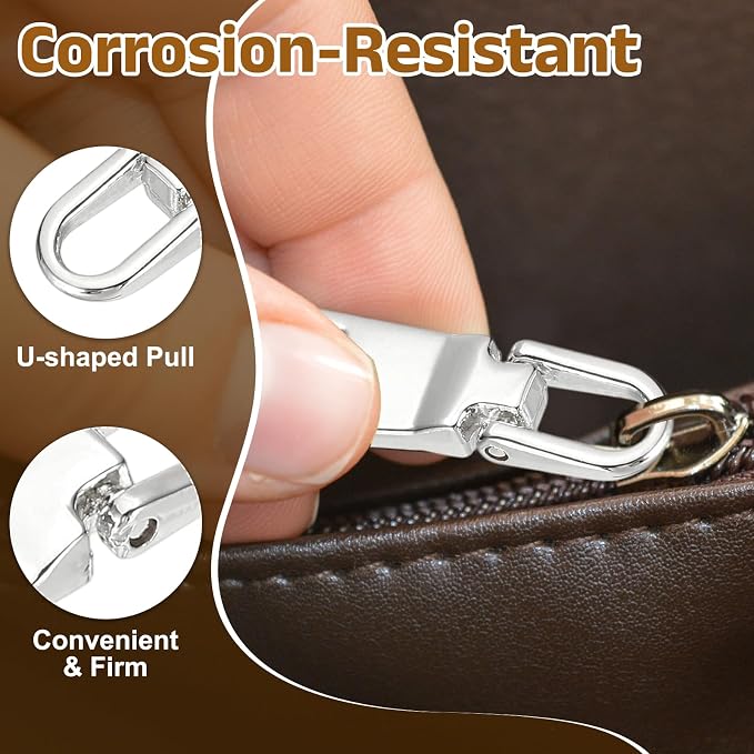 uxcell 10pcs Zipper Pull, 1.12 Inch Zinc Alloy Zip Puller Zipper Pull Replacement Sewing Zippers Tapes for Luggage Clothing Jackets Backpacks Boots, Silver