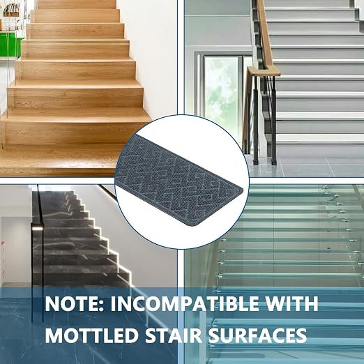 Stair Treads for Wooden Steps Indoor, 15 Pack 8" X 30" Non Slip Carpet Stair Treads with Reusable Adhesive for Elders and Dogs, Surface Polyester TPR Backing Stair Rugs
