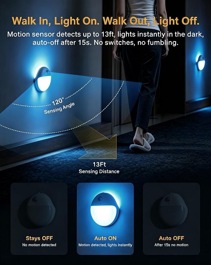 Toilet Night Light Motion Activated, Dim Light Battery Operated | 2 Pack, 3 Modes, Dimmable 1-15lm, Wireless Motion Sensor Stick on Light for Bathroom, Stairs, Indoor, Cabinet, Kids, Azure