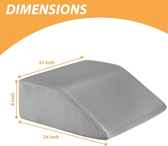 Bedluxe Leg Elevation Pillows, Leg Pillows for Sleeping, Cooling Gel Memory Foam Top, Wedge Pillow for Legs, Leg Wedges for Circulation, Swelling, After Surgery - Removable Cover (8 Inch, Grey)