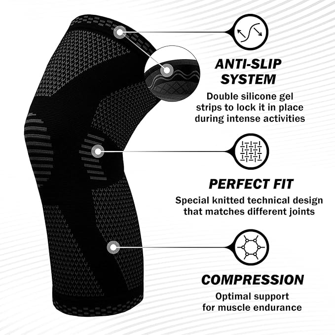 POWERLIX Knee Compression Sleeve (Pair) - Best Knee Brace for Knee Pain for Men & Women – Knee Support for Running, Basketball, Volleyball, Weightlifting, Gym, Workout, Sports - (Black XL)