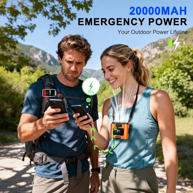 CAZOKASI 2026 Upgrade 20000mAh Waist Clip Fan Wearable Fan Portable Personal Body Fan Powerful Upto 36H Cooling and Heatstroke Prevention Fan(20000mAh/Orange)