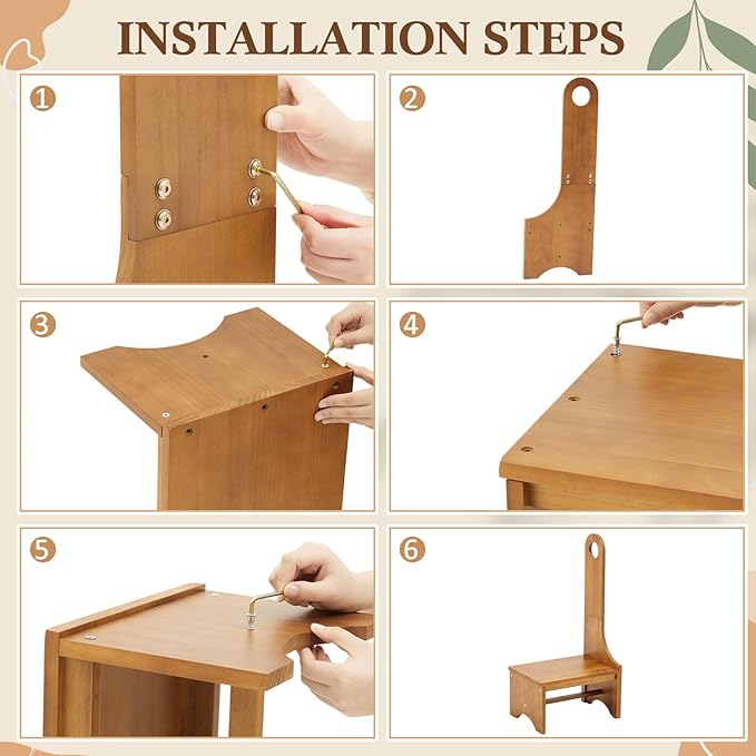 Wooden Step Stool with Handle for Adults, Elderly & Seniors, 9'' Wood Bedside Steps for High Beds Heavy Duty Antislip One Step Stool Platform Holds up to 400 Lbs for Kitchen Bathroom