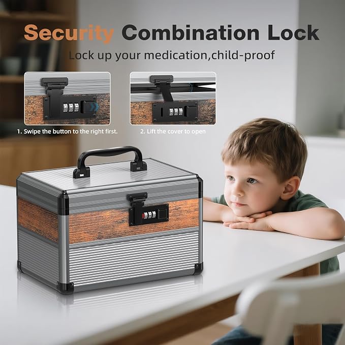 Glosen security lock box with code medicine lock box for Personal Items (Size Small 10inch-Black) Lockable Dorm Storage Trunk with code Lock,Briefcase