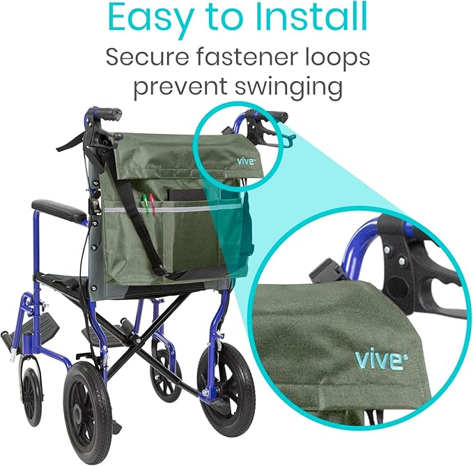 Vive XL Wheelchair Accessories Bag - Waterproof, Scratch-Resistant, Double-Stitched, Machine Washable for Adults, Seniors, 15 Colors - Storage Walker Backpack to Hang on Back of Wheel Chair