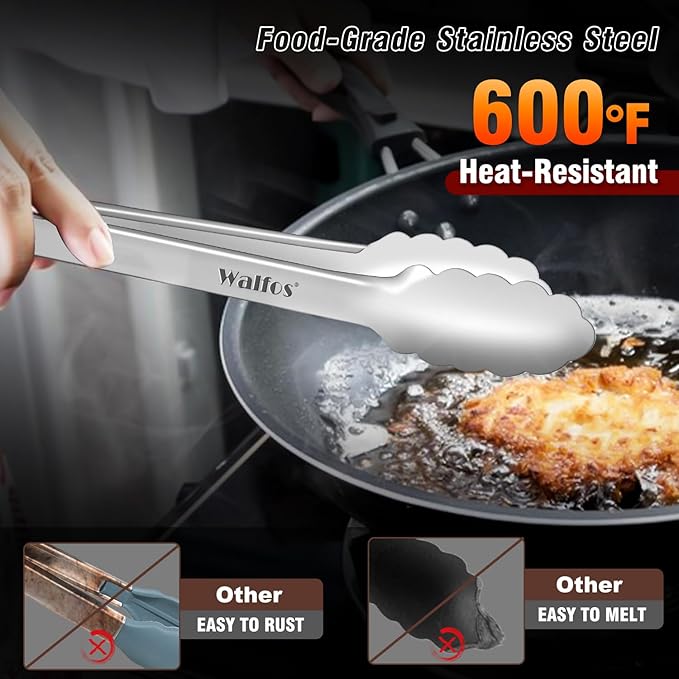 Walfos 17 Inch Extra Long Grill Tongs Set of 2, Ultimate Stainless Steel Tongs for Grilling, Cooking, BBQ/Barbecue, Buffet and Turning Food