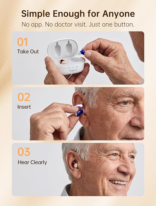Rechargeable OTC Hearing Aids for Seniors, Digital Hearing Aids with Noise Cancellation & Feedback Suppression, Discreet Mini In-Ear Design with Simple Button Control, Magnetic Charging Case, 100H Use