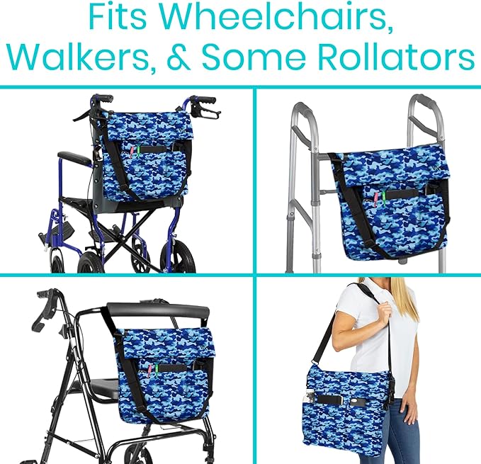 Vive XL Wheelchair Accessories Bag - Waterproof, Scratch-Resistant, Double-Stitched, Machine Washable for Adults, Seniors, 15 Colors - Storage Walker Backpack to Hang on Back