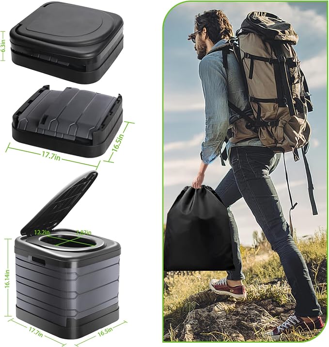 Sckee XXL Portable Toilet for Adults,16'' Tall Camping Toilet with Lid and Carry Bag, Heavy-Duty Portable Potty for Camping, Hiking, Car Travel,Truck, RV, Boating, Road Trips, Beach