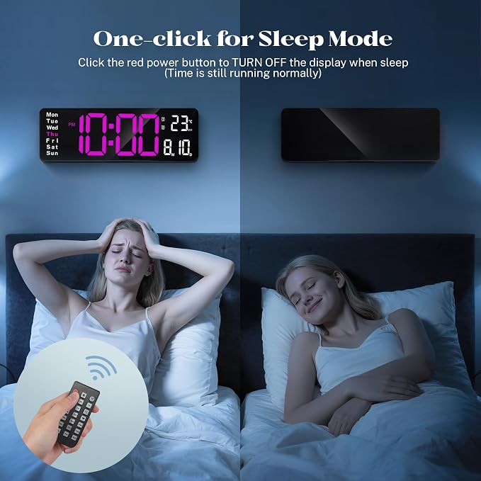 Digital Clock Large Display, 16" Large Digital Wall Clock for Classroom, Led Big Wall Clocks with Remote Control,Date,Week,Alarm,Temp,Night Light for Bedroom,Living Room,Gym,Office