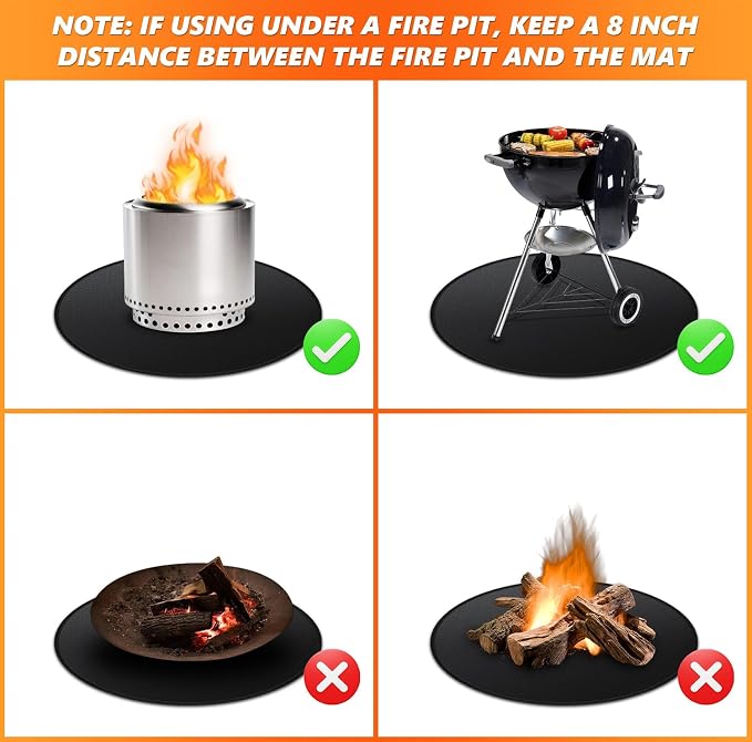 24" Fire Pit Mat for Solo Stove Bonfire, Double-Sided Fireproof Under Grill Mat Deck Patio Protector Pad, Round BBQ Mat for Solo Stove Accessories, Easy to Clean, Reusable (0.9mm)
