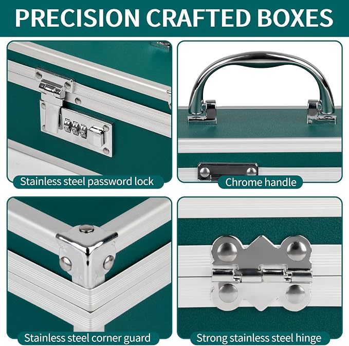Medication Lock Box Aluminium Alloy Combination Lock for Home and Travel Medicine Lock Box,First Aid Safe Medication Storage Box,7.66''x 5.12''x 4.13'' (Green)