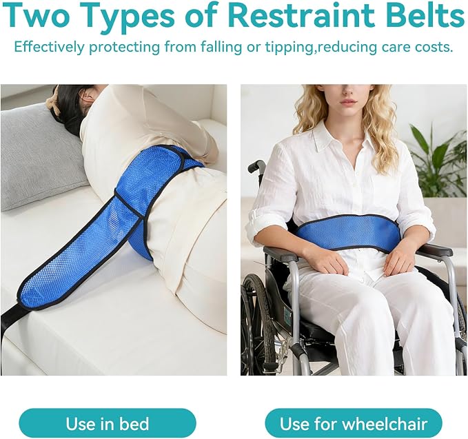Medical Bed Restraint Strap for Elderly, Anti-Fall Waist Belt for Elderly, Adjustable Wheelchair Seat Safety Belt,Medical Bed Safety Assist, Mesh Style Navy Blue
