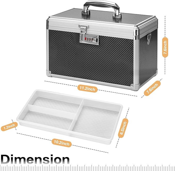 Medicine Lock Box with Combination Lock - 11.2 x 7.6 x 7.6 Inches - First Aid Safe Medication Storage Box, Medications and Personal Items, Safe Boxes for Home and Outdoor - Black
