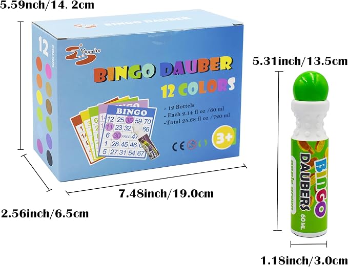 Yuanhe Bingo Daubers Dot Markers - Mixed Colors Set of 12 Pack