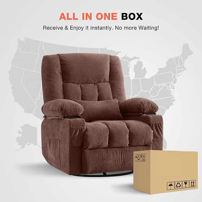 Massage Swivel Rocker Recliner Chair with Vibration Massage and Heat Ergonomic Lounge Chair for Living Room with Rocking Function and Side Pocket, 2 Cup Holders, USB Charge Port