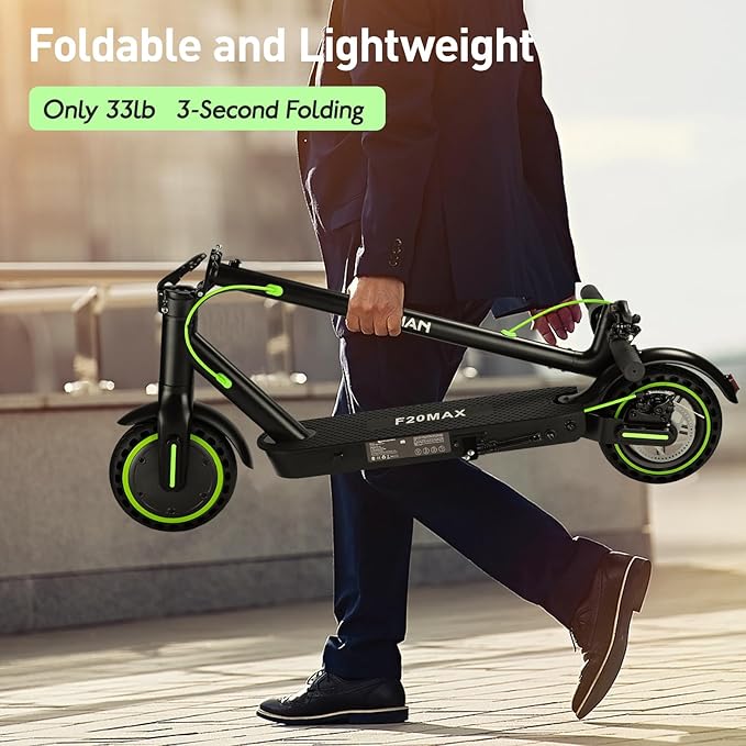 Electric Scooter for Adults, Folding E Scooter with 500W Motor 19 Mph Top Speed 18 Miles Range, 8.5" Solid Tires Folding Commuting Motorized Kick Scooter (Green - 7.8AH Battery Dual Rear Suspension)
