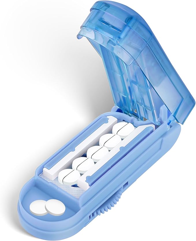 DUBSTAR Pill Cutter and Splitter for Small, Tiny, and Large Pills, Adjustable with Centering Device and Blade Guard (Blue)