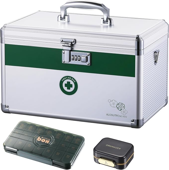 Medicine box with lock 10 x6.7x 6.7 inches [Small] | Medication Lock box ，First Aid Key Safe Box with Lock, Medical Box Organizer