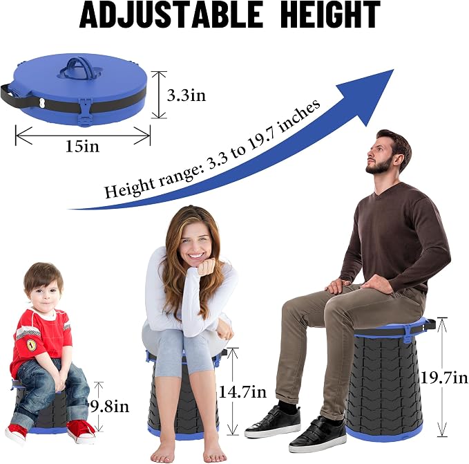 XXL Portable Toilet for Camping,880lbs Capacity,19.7" H Adjustable Outdoor Toilet with 7 Garbage Bags,Porta Potty for Adults,Collapsible Luggable Loo for Camping