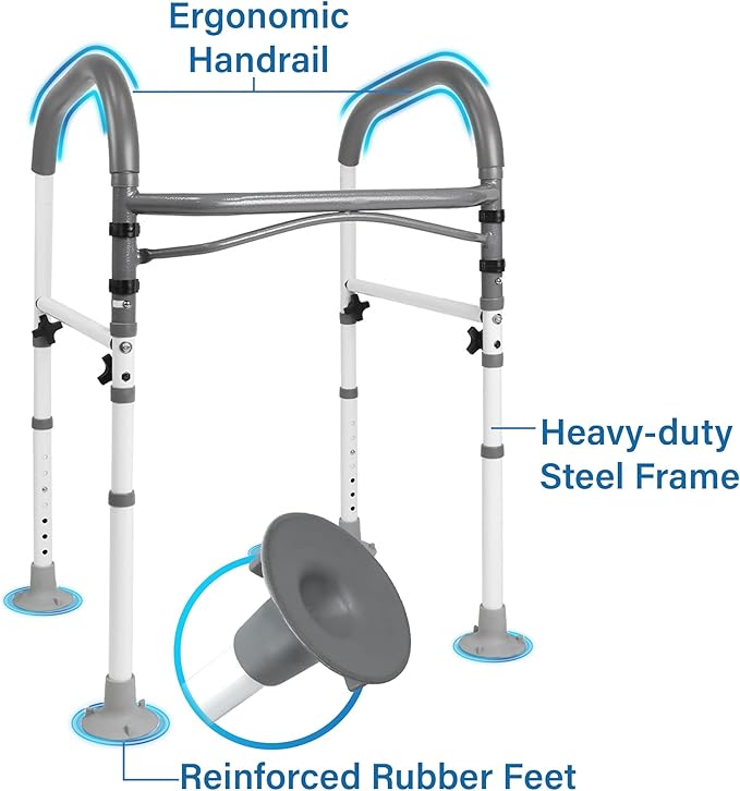 Vaunn Medical Deluxe Adjustable and Foldable Toilet Safety Frame, Bathroom Handrail Assist Grab Bar Handle