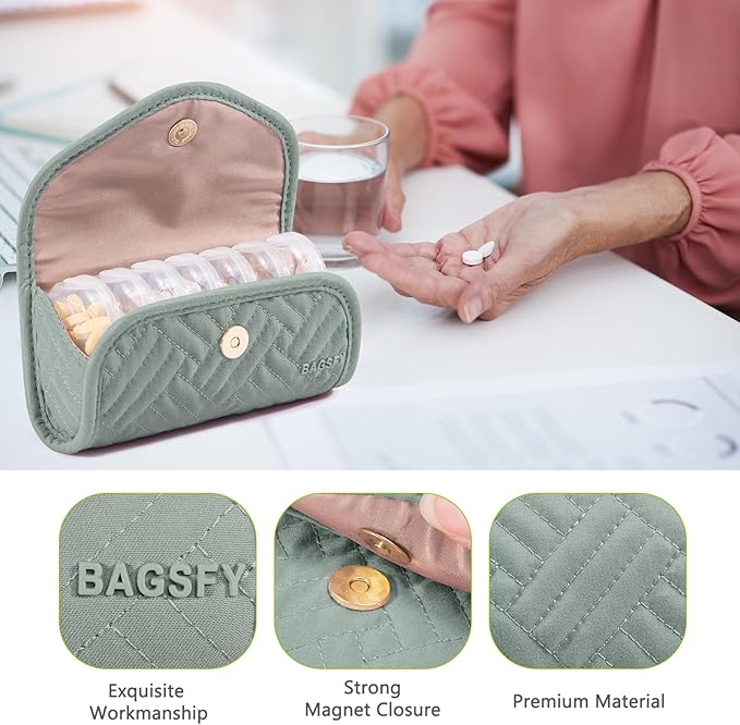 BAGSFY Weekly Pill Organizer 2 Times a Day in a Cute Fabric Pill Case, Medicine Bag, AM PM Pill Box 7 Day, Portable Medication Travel Case for Pills, Vitamins, Fish Oils, Supplements.