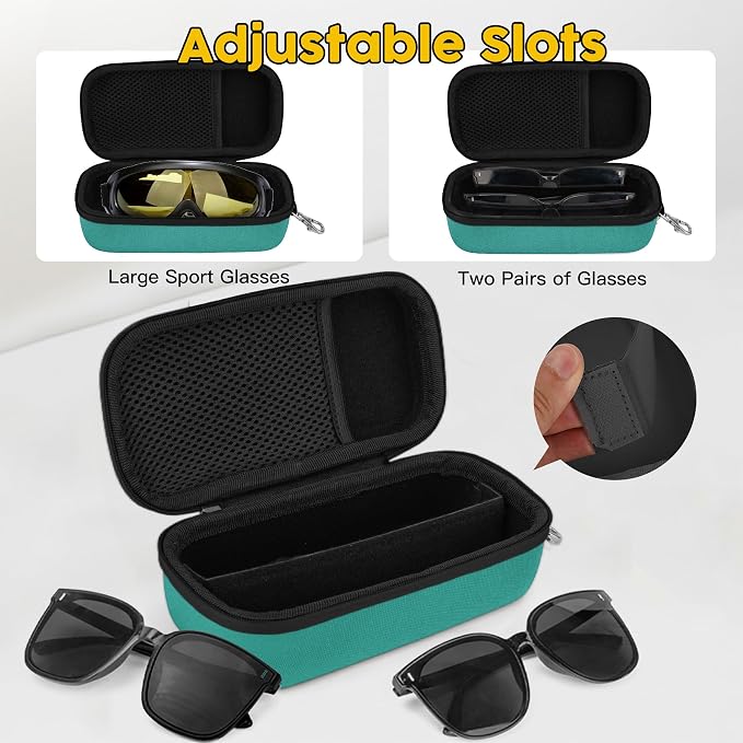 Double Eyeglasses Case,Hard Shell Glasses Case Travel Sunglasses Organizer with Adjustable Slot & Clip for Men Women