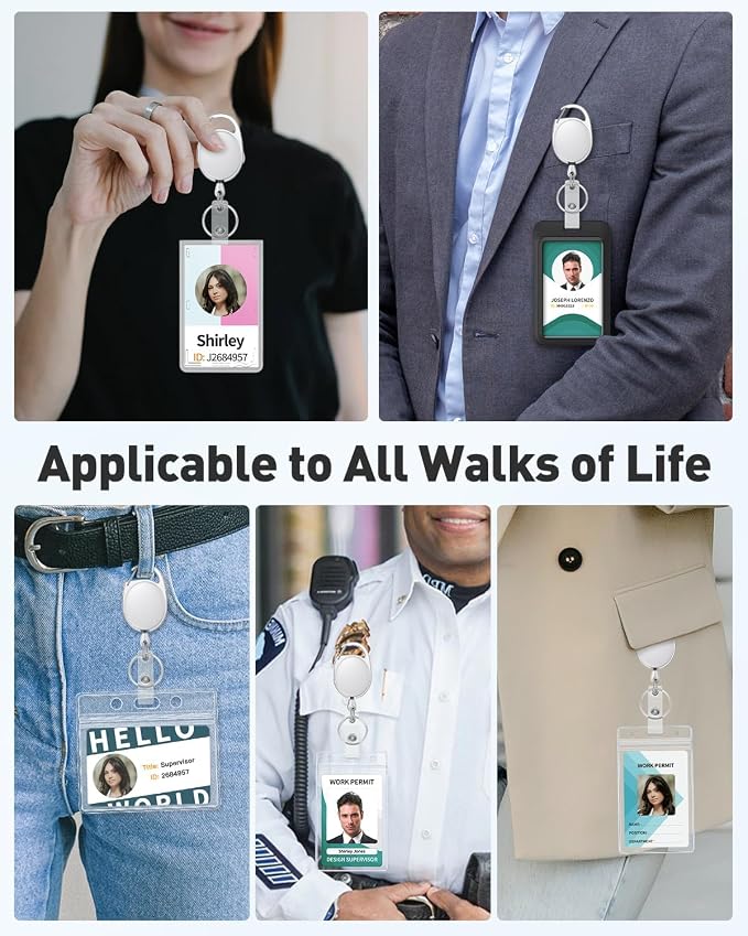 Uniclife 2 Pcs Retractable Badge Reel Keychain Clip for Badge Holder White | Heavy Duty, ID Card Badge Extender, White Gift for Her, Retractable Cord Reel Clip, with Carabiner Belt Clip and Key Ring